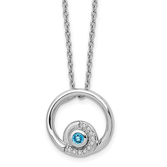 Sterling Silver White Ice Diamond and Blue Topaz Necklace- Sparkle & Jade-SparkleAndJade.com QW371-18