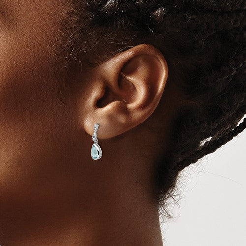 Sterling Silver White Ice Diamond and Blue Topaz Teardrop Earrings- Sparkle & Jade-SparkleAndJade.com QW370