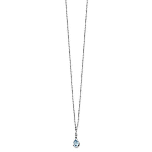 Sterling Silver White Ice Diamond and Blue Topaz Teardrop Necklace- Sparkle & Jade-SparkleAndJade.com QW369-18