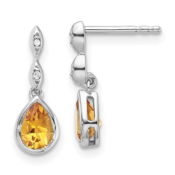 Sterling Silver White Ice Diamond and Citrine Teardrop Earrings- Sparkle & Jade-SparkleAndJade.com QW370CI