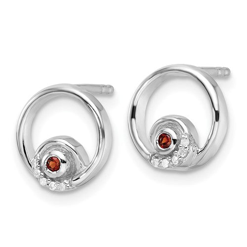 Sterling Silver White Ice Diamond and Garnet Earrings- Sparkle & Jade-SparkleAndJade.com QW372GA