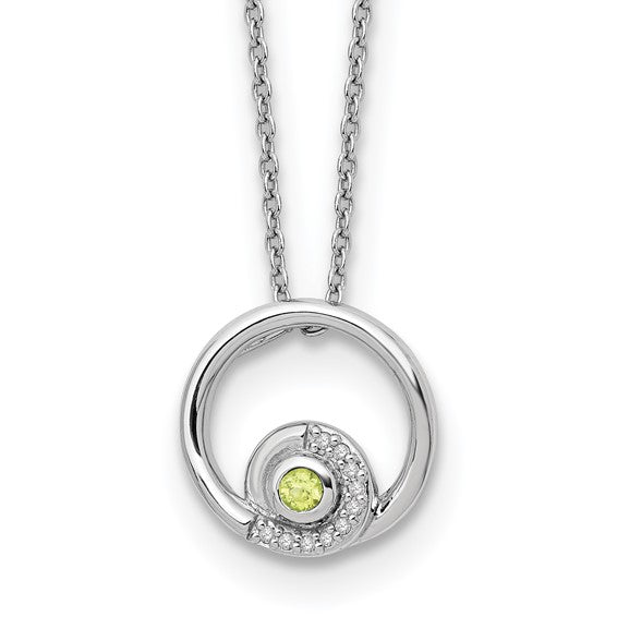 Sterling Silver White Ice Diamond and Peridot Necklace- Sparkle & Jade-SparkleAndJade.com QW371PE-18