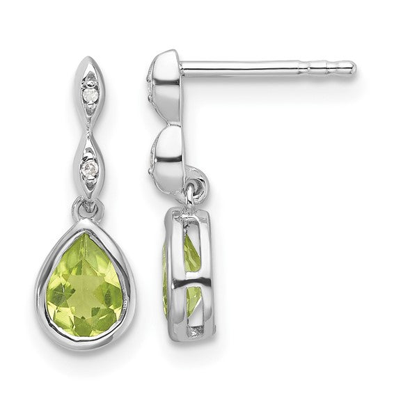 Sterling Silver White Ice Diamond and Peridot Teardrop Earrings- Sparkle & Jade-SparkleAndJade.com QW370PE