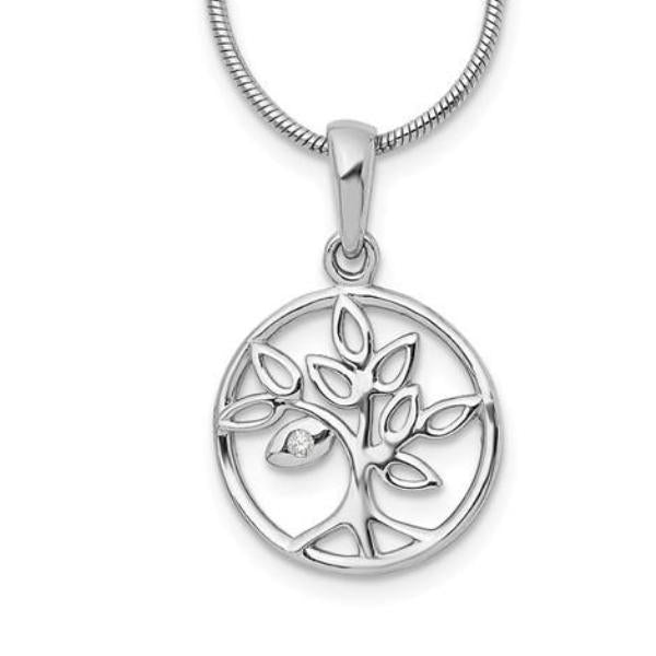 Sterling Silver White Ice .01ct. Diamond Tree Necklace- Sparkle & Jade-SparkleAndJade.com QW450-18