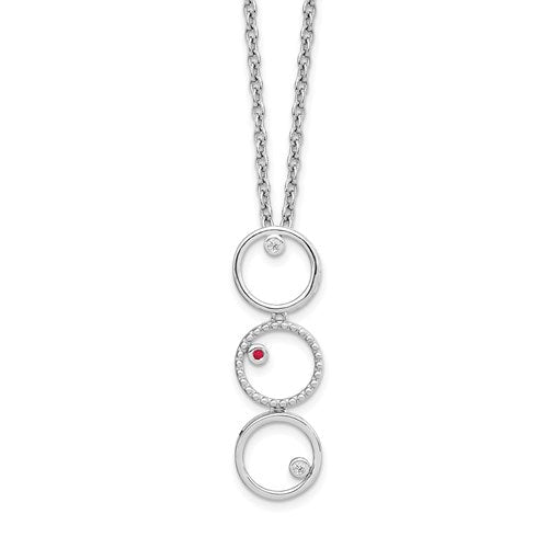 Sterling Silver White Ice .025ct Diamond And Ruby Necklace- Sparkle & Jade-SparkleAndJade.com QW461-18