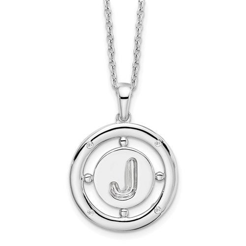Sterling Silver White Ice .025ct. Diamond Initial Necklace - Various Letters- Sparkle & Jade-SparkleAndJade.com QW499J-18