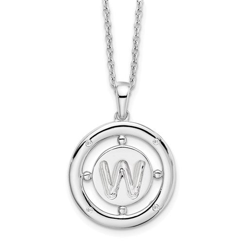 Sterling Silver White Ice .025ct. Diamond Initial Necklace - Various Letters- Sparkle & Jade-SparkleAndJade.com QW499W-18