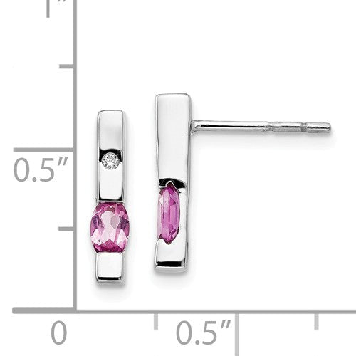 Sterling Silver White Ice .02ct. Diamond And Pink Tourmaline Earrings- Sparkle & Jade-SparkleAndJade.com QW210