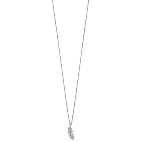 Sterling Silver White Ice .02ct. Diamond Feather Necklace- Sparkle & Jade-SparkleAndJade.com QW404-18