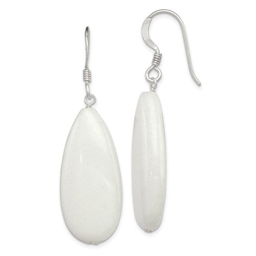 Sterling Silver White Jade Dangle Earrings- Sparkle & Jade-SparkleAndJade.com QE5899