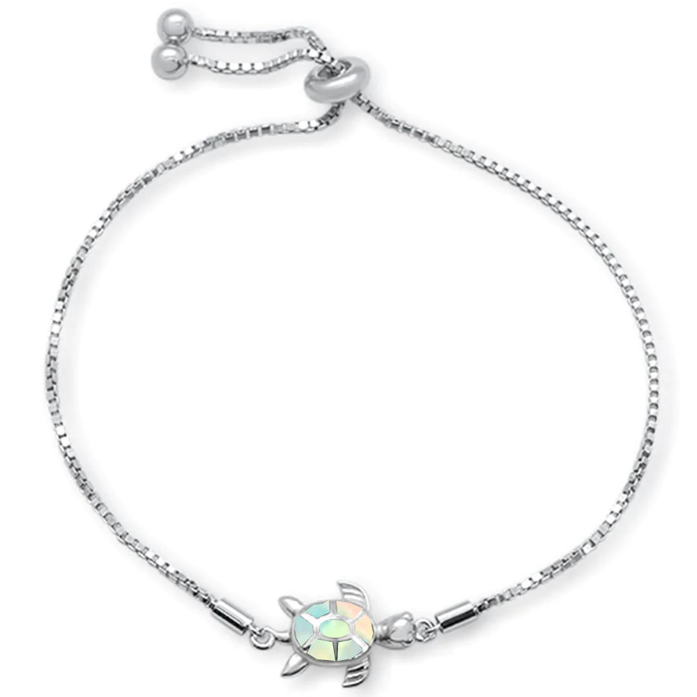 Sterling Silver White Opal Turtle Adjustable Bolo Bracelet- Sparkle & Jade-SparkleAndJade.com 