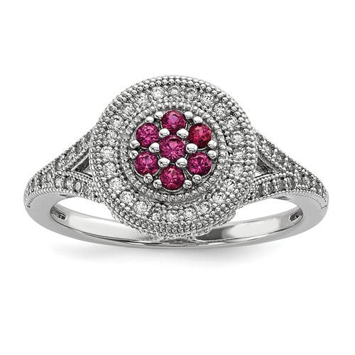 Sterling Silver White & Pink CZ Brilliant Embers Round Floral Halo Ring- Sparkle & Jade-SparkleAndJade.com 