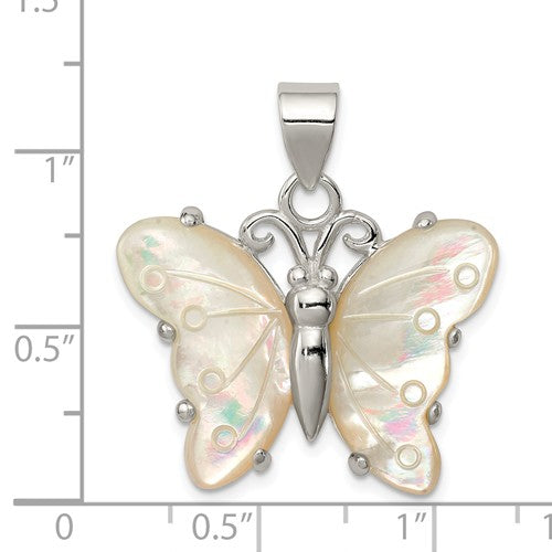 Sterling Silver White Shell Butterfly Pendant- Sparkle & Jade-SparkleAndJade.com QP536