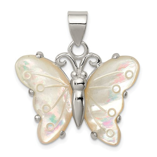 Sterling Silver White Shell Butterfly Pendant- Sparkle & Jade-SparkleAndJade.com QP536