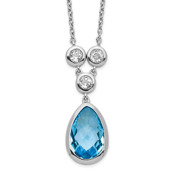 Sterling Silver White and Blue Topaz with 16-18" Necklace- Sparkle & Jade-SparkleAndJade.com QG5566-16