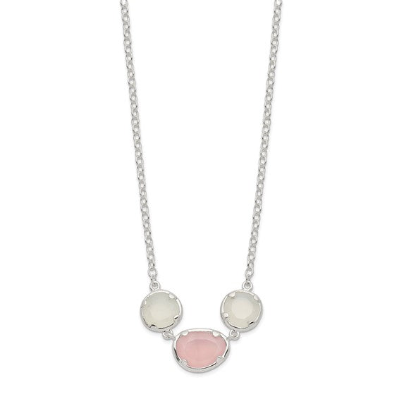 Sterling Silver White and Pink Chalcedony Necklace- Sparkle & Jade-SparkleAndJade.com QG6185-18