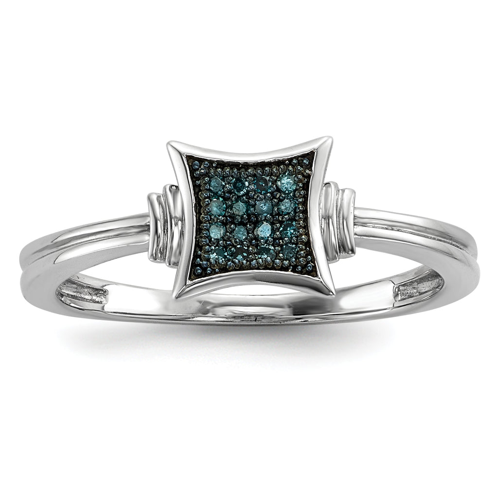 Sterling Silver With White and Blue Diamonds Square Ring- Sparkle & Jade-SparkleAndJade.com 