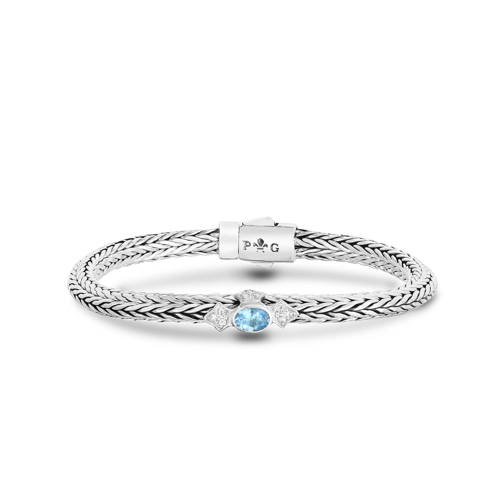 Sterling Silver Woven Chain Four Points Bracelet with White Sapphires- Sparkle & Jade-SparkleAndJade.com PGRC14270-0725