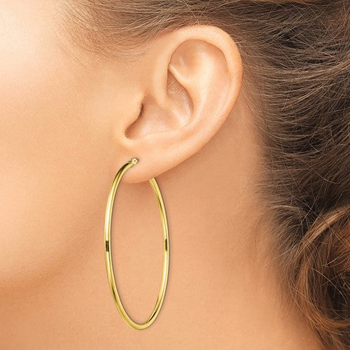 Sterling Silver Yellow Gold Plated 55mm x 2mm Hoop Earrings- Sparkle & Jade-SparkleAndJade.com QE13134