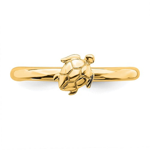 Sterling Silver Yellow Gold Plated Stackable Expressions Turtle Ring- Sparkle & Jade-SparkleAndJade.com 