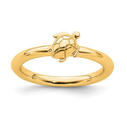 Sterling Silver Yellow Gold Plated Stackable Expressions Turtle Ring- Sparkle & Jade-SparkleAndJade.com 