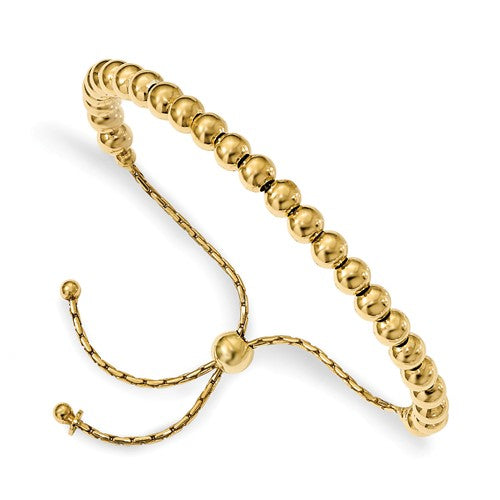 Sterling Silver Yellow Gold Round Beads Adjustable Bolo Bracelet- Sparkle & Jade-SparkleAndJade.com QLF805-9