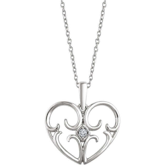 Sterling Silver .03 CT Diamond Heart 18" Necklace- Sparkle & Jade-SparkleAndJade.com 652917:60001:P