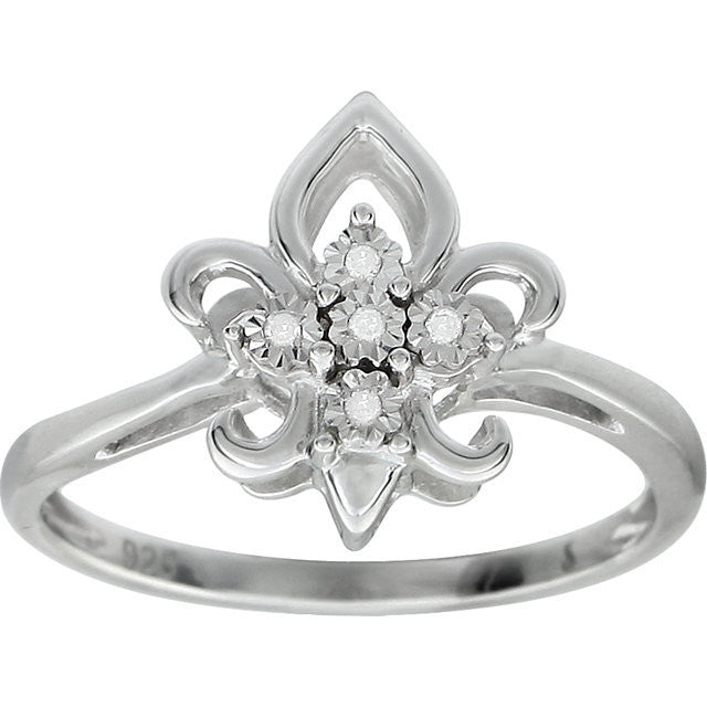 Sterling Silver .03 CTW Diamond Fleur-de-Lis Ring- Sparkle & Jade-SparkleAndJade.com 650064:107:P