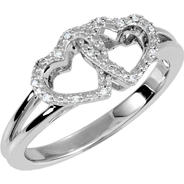 Sterling Silver CTW Diamond Double Heart Design Ring