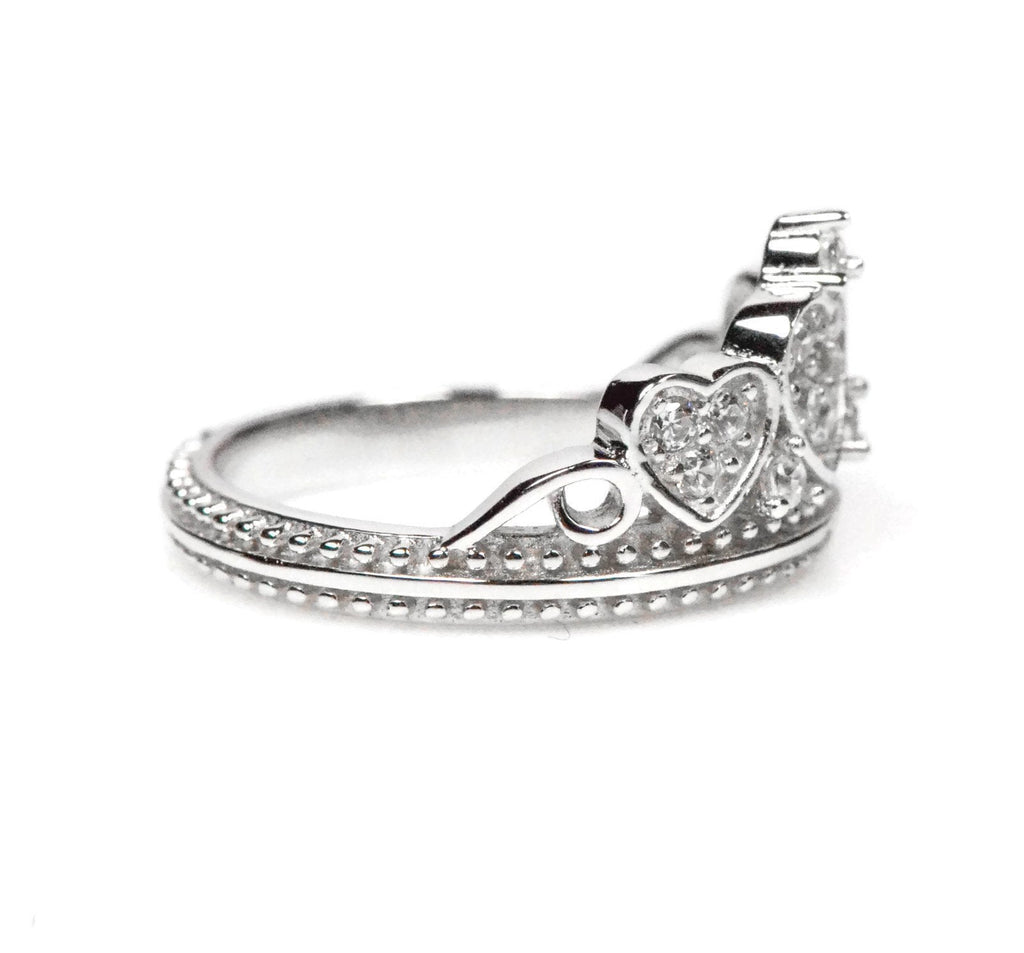 Sterling Silver and Cubic Zirconia Crown Amore Heart Ring- Sparkle & Jade-SparkleAndJade.com 