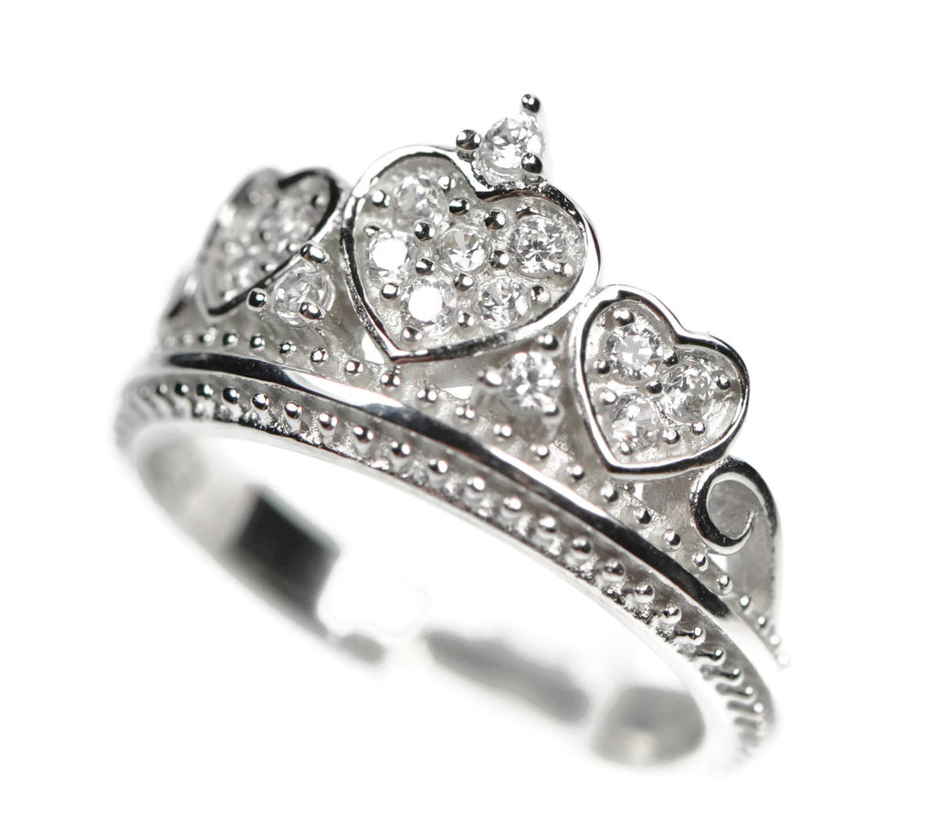 Sterling Silver and Cubic Zirconia Crown Amore Heart Ring- Sparkle & Jade-SparkleAndJade.com 