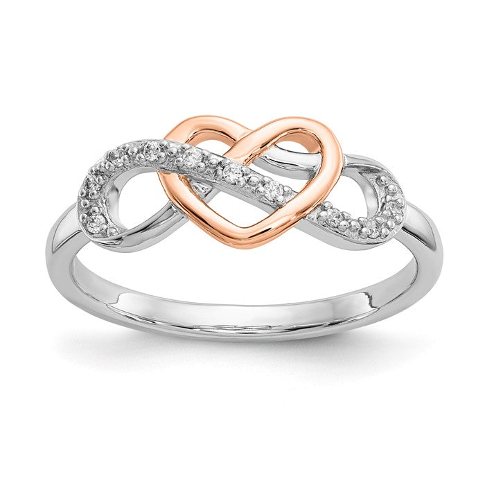 Sterling Silver or 10k White Gold with Rose Gold Diamond Heart Infinity Ring- Sparkle & Jade-SparkleAndJade.com 
