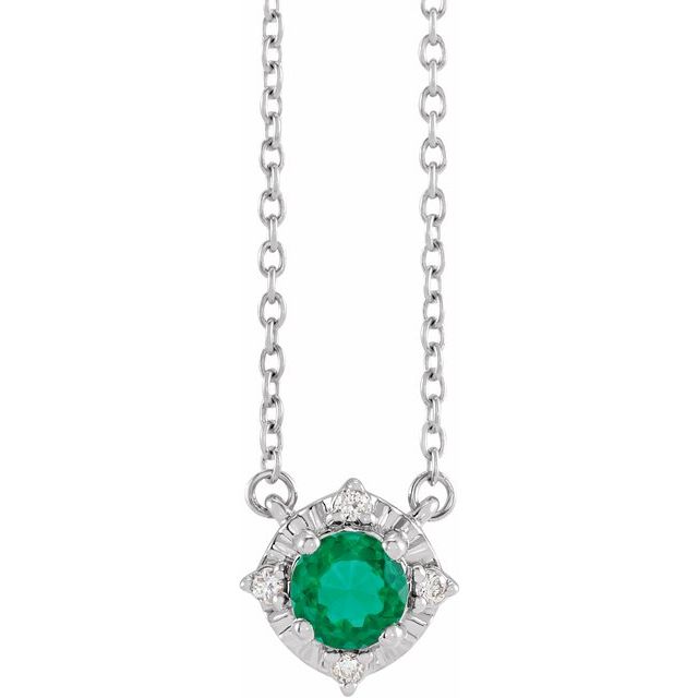 Sterling Silver or 14k Gold Gemstone and .04 CTW Diamond Halo-Style 18" Necklaces- Sparkle & Jade-SparkleAndJade.com 653714:119:P