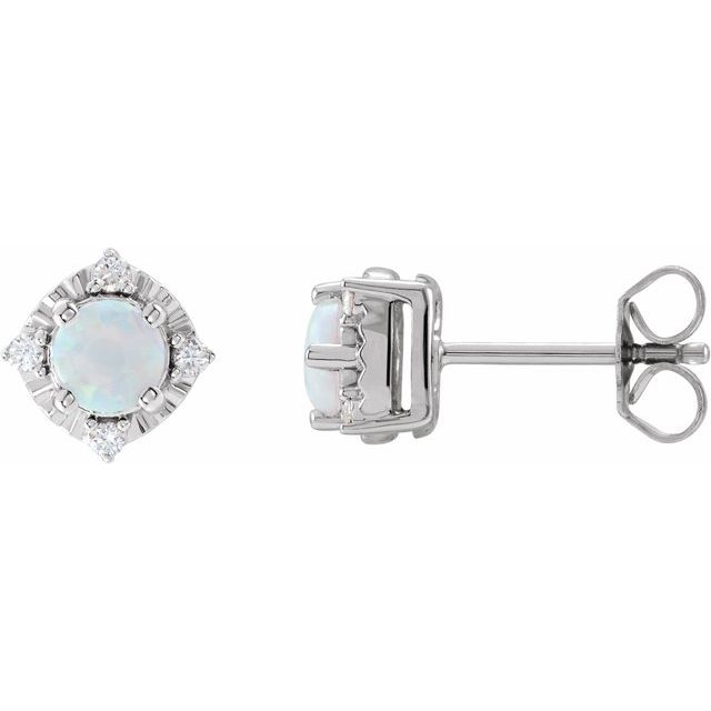 Aretes Estilo Halo De Diamantes De 0,04 CTW Y Piedras Preciosas De Pla