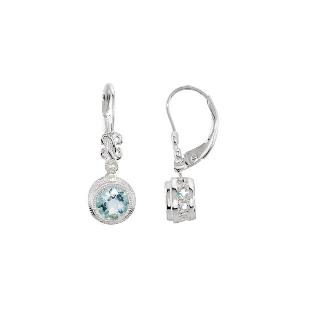 Sterling Silver or 14k White Gold Aquamarine & .02 CTW Diamond Leverback Earrings- Sparkle & Jade-SparkleAndJade.com 