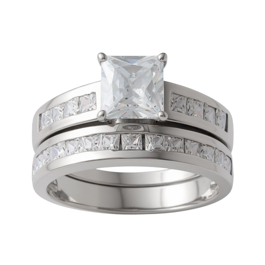 Juego de anillos de boda de 2 piezas de plata de ley con circonita cúb, image size:1024x1024