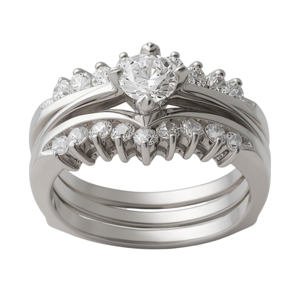 Juego de anillos de boda de promesa de centro redondo con circonita cúbica  de 2 piezas de plata de ley, image size:1024x1024