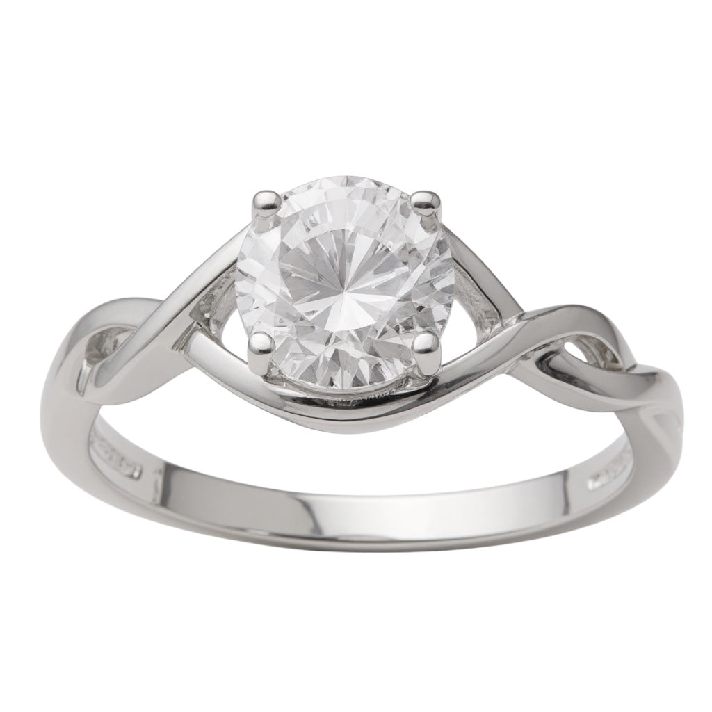 Sterling Silver 6.5mm Round CZ Twisted Promise Ring- Sparkle & Jade-SparkleAndJade.com 