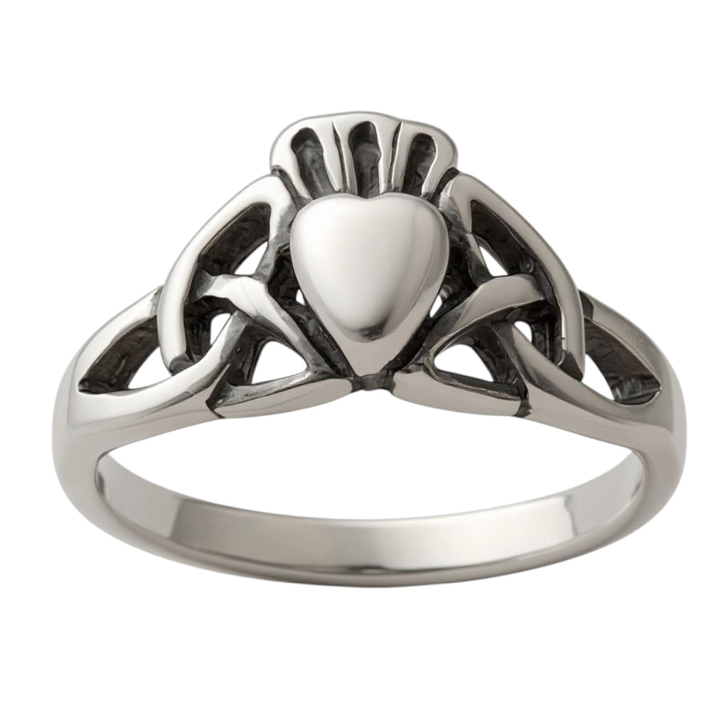 Sterling Silver Antiqued Celtic Knot Claddagh Ring- Sparkle & Jade-SparkleAndJade.com 