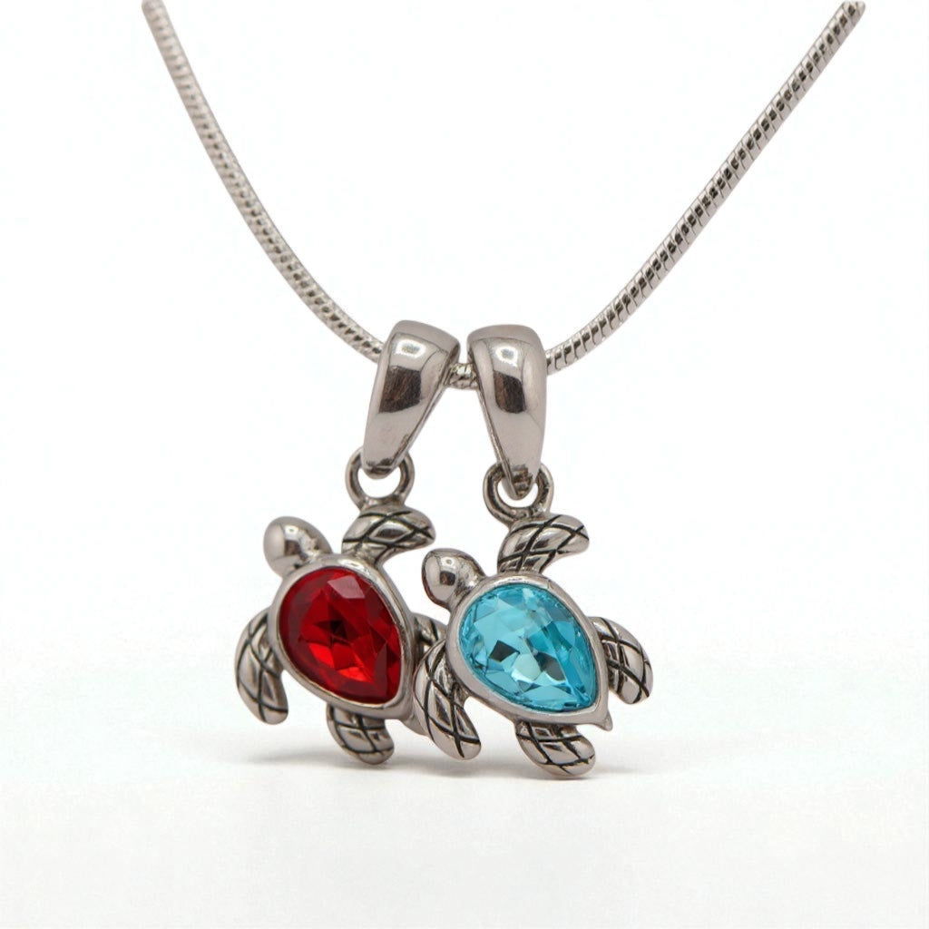 Sterling Silver Birthstone Turtle Pendant- Sparkle & Jade-SparkleAndJade.com 