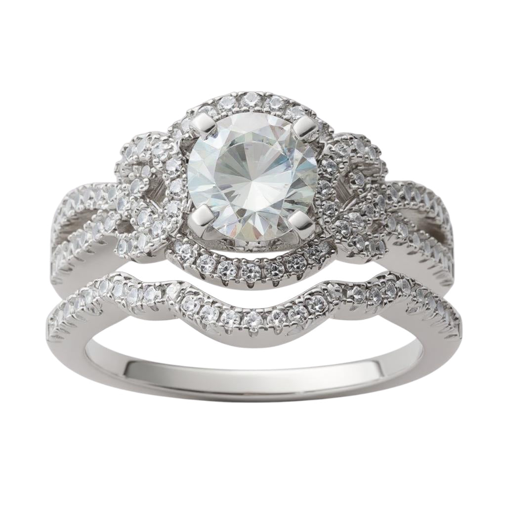 Sterling Silver CZ 2 Piece Bridal Ring Set- Sparkle & Jade-SparkleAndJade.com 