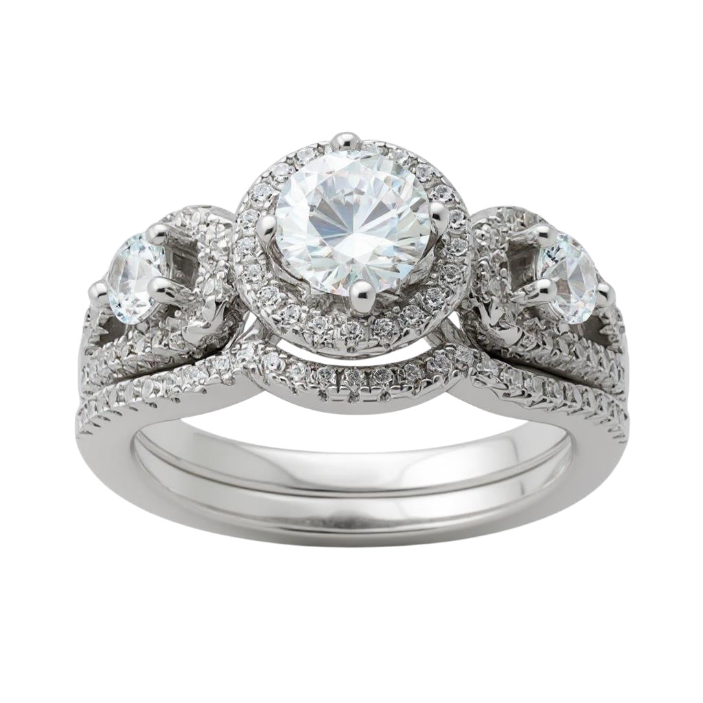 Sterling Silver CZ Brilliant Embers 2-Piece Wedding Set- Sparkle & Jade-SparkleAndJade.com 