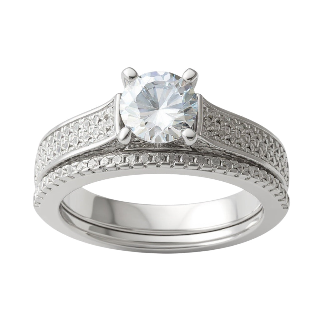 Sterling Silver CZ Brilliant Embers 2-Piece Wedding Set- Sparkle & Jade-SparkleAndJade.com 