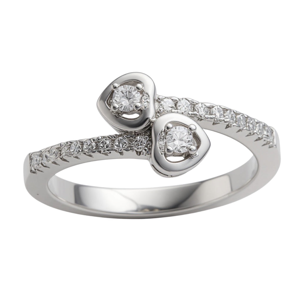 Sterling Silver CZ Double Hearts Two-Stone Ring- Sparkle & Jade-SparkleAndJade.com 