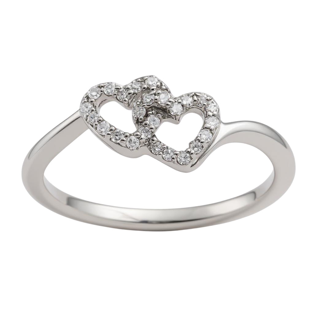Sterling Silver Diamond Double Heart Ring- Sparkle & Jade-SparkleAndJade.com 