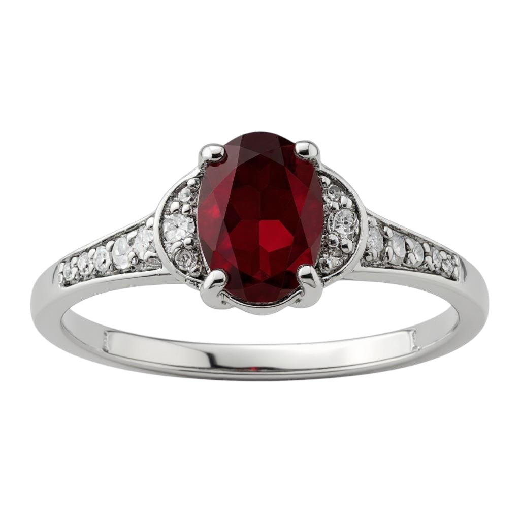 Sterling Silver Diamond & Genuine Oval Garnet Ring- Sparkle & Jade-SparkleAndJade.com 