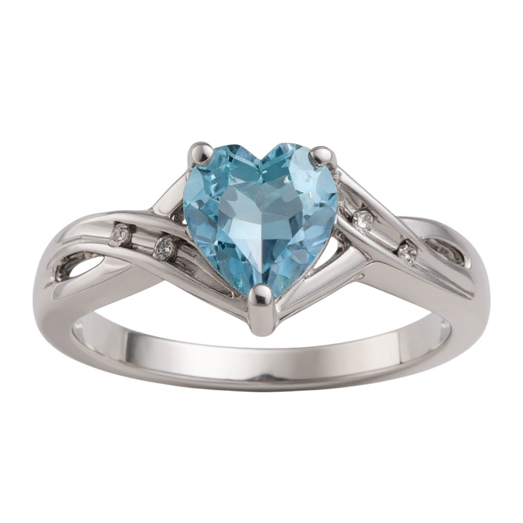 Sterling Silver Diamond & Light Swiss Blue Topaz Heart Ring- Sparkle & Jade-SparkleAndJade.com 