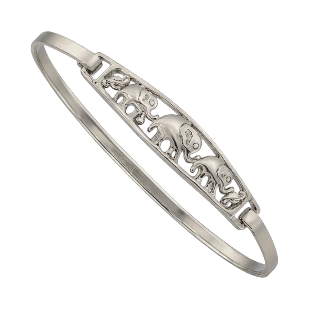 Sterling Silver Elephant Hinged Bangle Bracelet- Sparkle & Jade-SparkleAndJade.com 