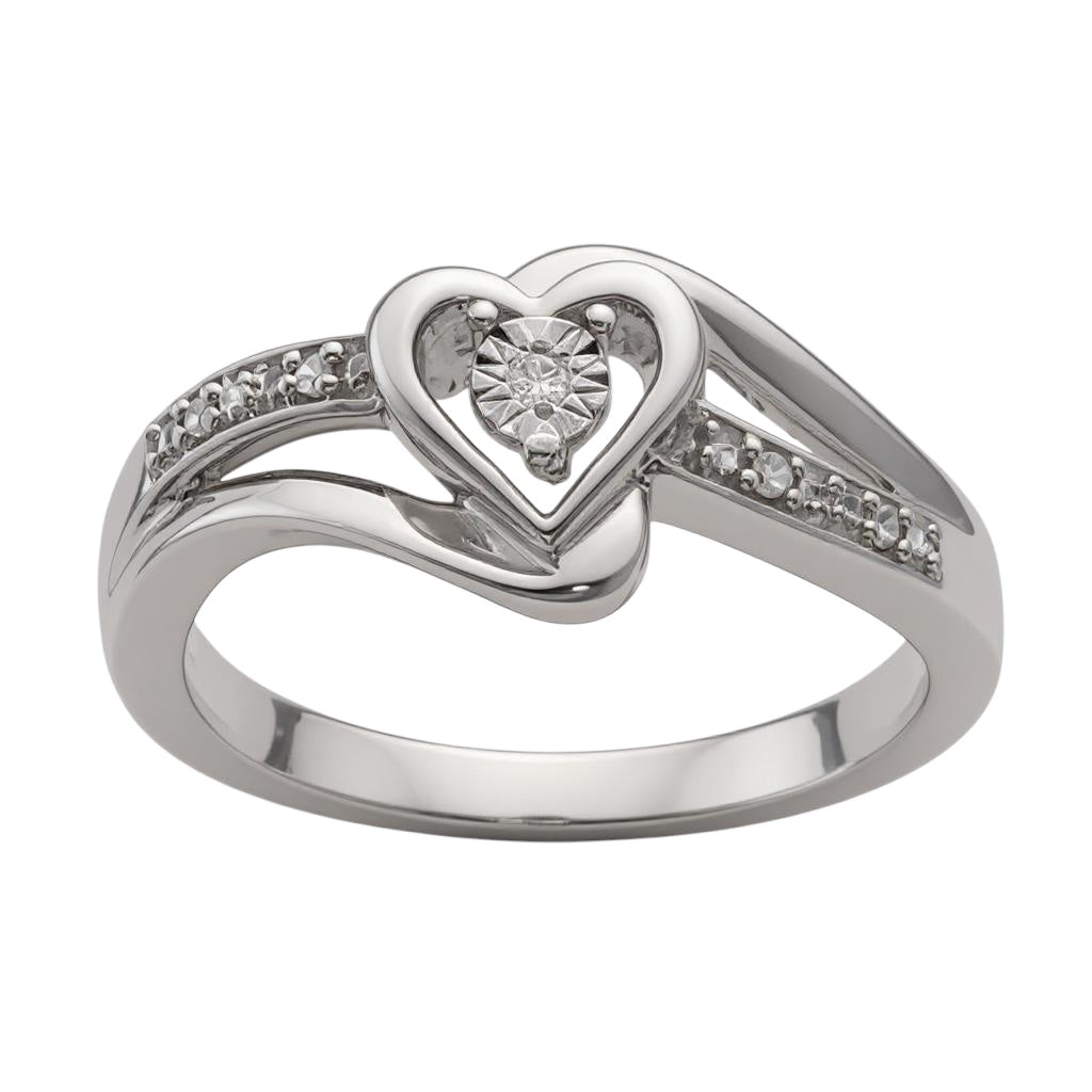 Sterling Silver Genuine Diamond Heart Ring- Sparkle & Jade-SparkleAndJade.com 