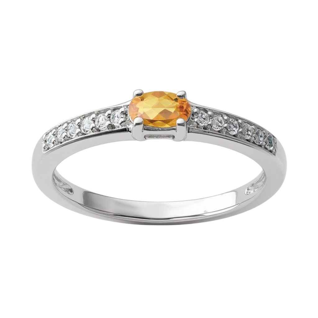 Sterling Silver Horizontal Oval Citrine And White Topaz Ring- Sparkle & Jade-SparkleAndJade.com 